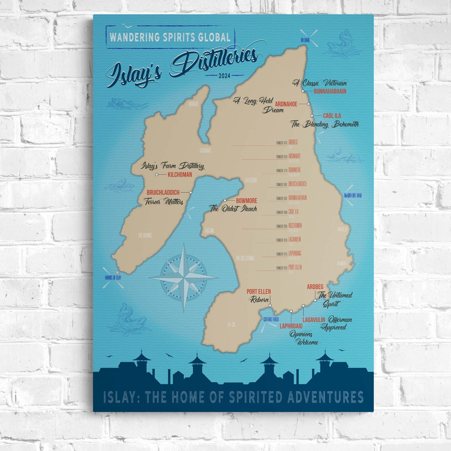 Islay Distilleries Map Blue Toned Art Poster A1 (59.4×84.1 cm)