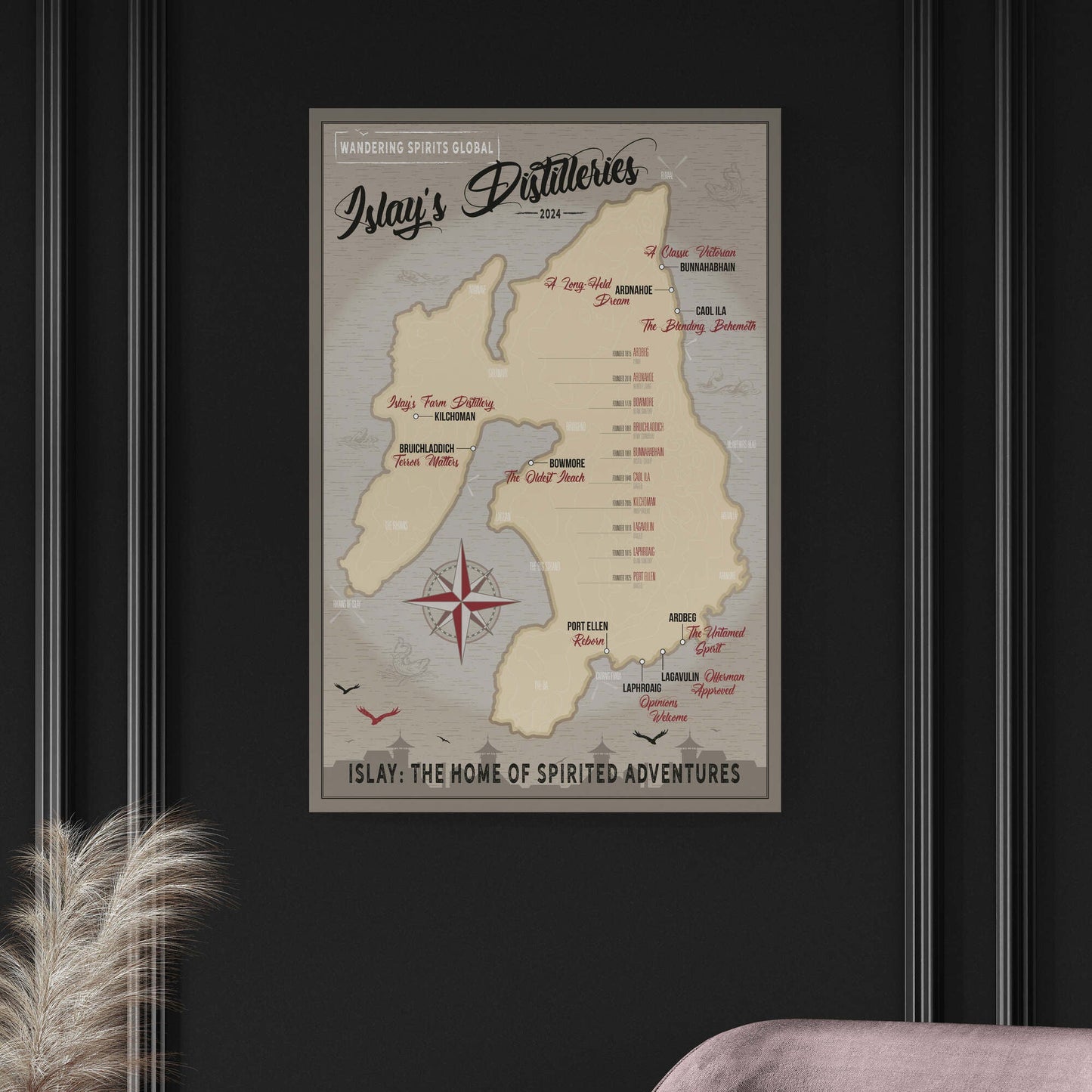 Islay Distilleries Map Dark Toned Art Paper Poster 61×91 cm