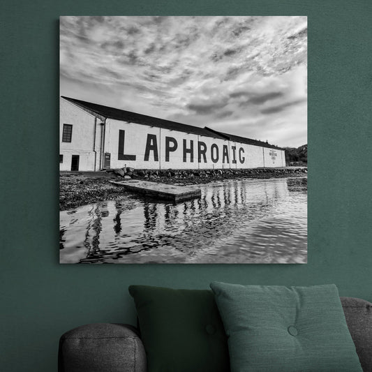 Laphroaig Distillery Warehouse Black & White Premium Canvas 32"x32" / White Wrap