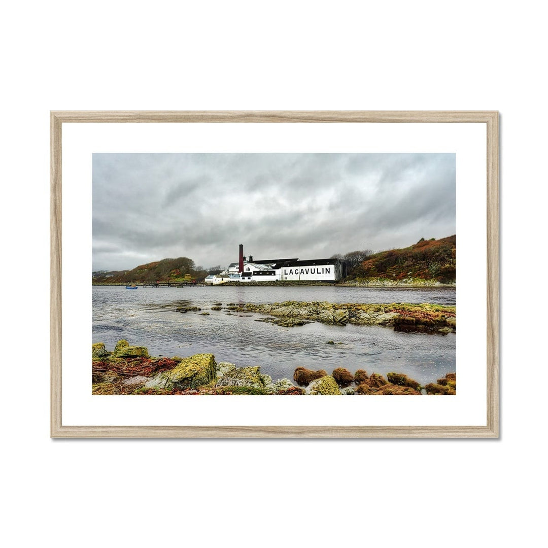 Lagavulin Distillery Soft Colour Framed & Mounted Print 28"x20" / Natural Frame by Wandering Spirits Global