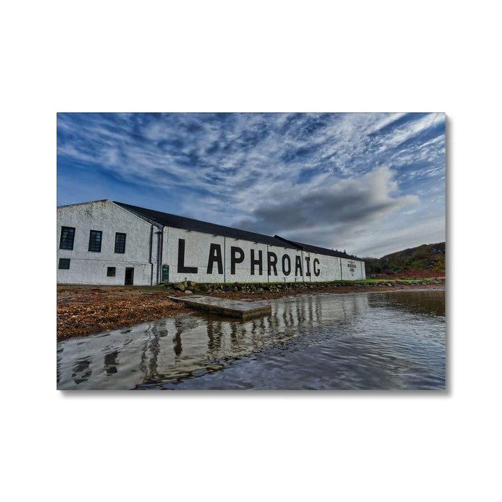 Laphroaig Distillery Warehouse Full Colour Premium Canvas 28"x20" / White Wrap by Wandering Spirits Global
