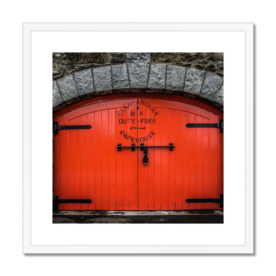 Glenfarclas Distillery Duty Free Warehouse 6 Framed & Mounted Print 20"x20" / White Frame by Wandering Spirits Global