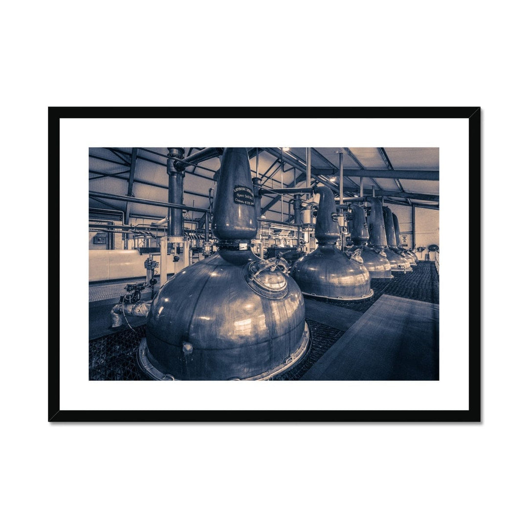 Spirit and Wash Stills Laphroaig Distillery Purple Toned Framed & Mounted Print 28"x20" / Black Frame by Wandering Spirits Global
