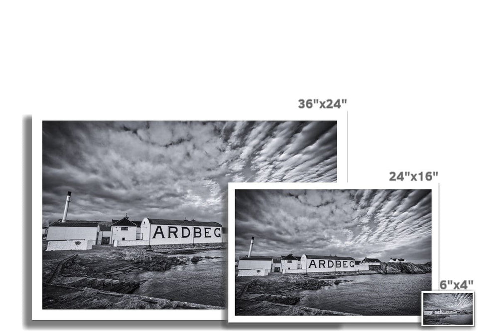 Ardbeg Distillery Black and White Hahnemühle Photo Rag Print 6"x4" by Wandering Spirits Global