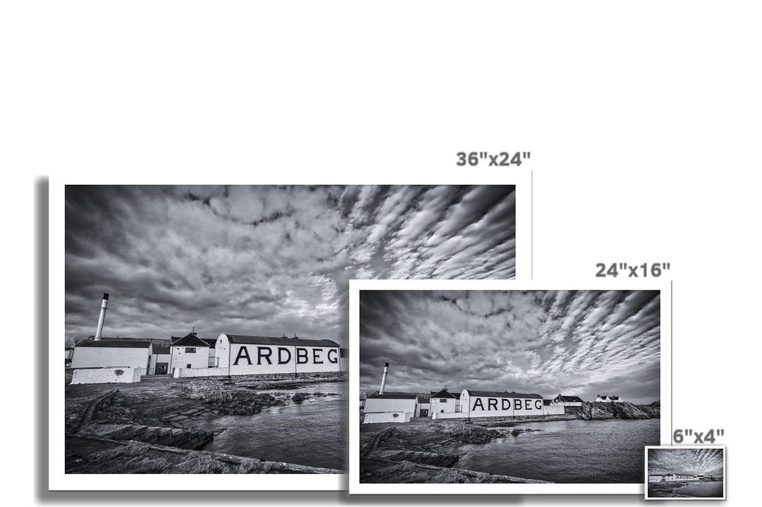 Ardbeg Distillery Black and White Hahnemühle Photo Rag Print 6"x4" by Wandering Spirits Global