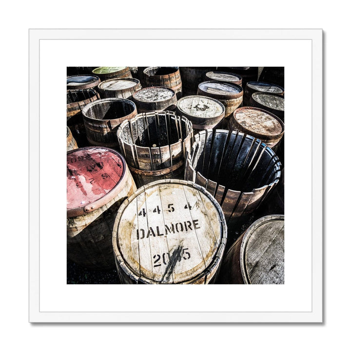 Dalmore Distillery Casks Framed & Mounted Print 20"x20" / White Frame by Wandering Spirits Global