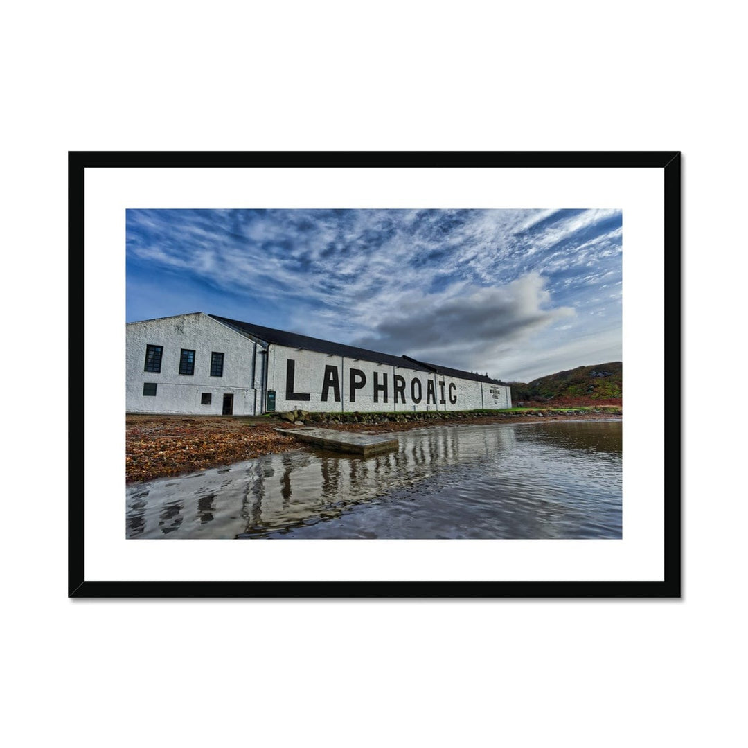 Laphroaig Distillery Warehouse Full Colour Framed & Mounted Print 28"x20" / Black Frame by Wandering Spirits Global