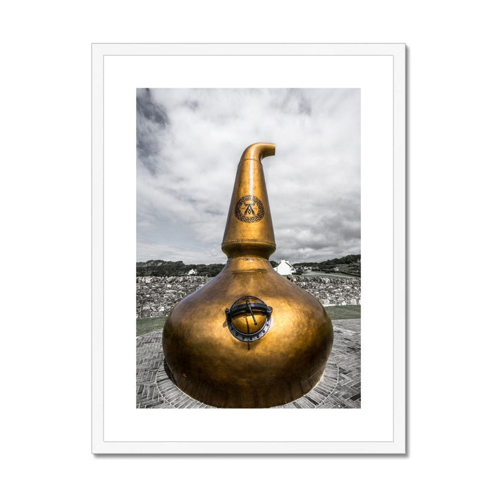 Ardbeg Still Garden Ornament Framed & Mounted Print A4 Portrait / White Frame by Wandering Spirits Global