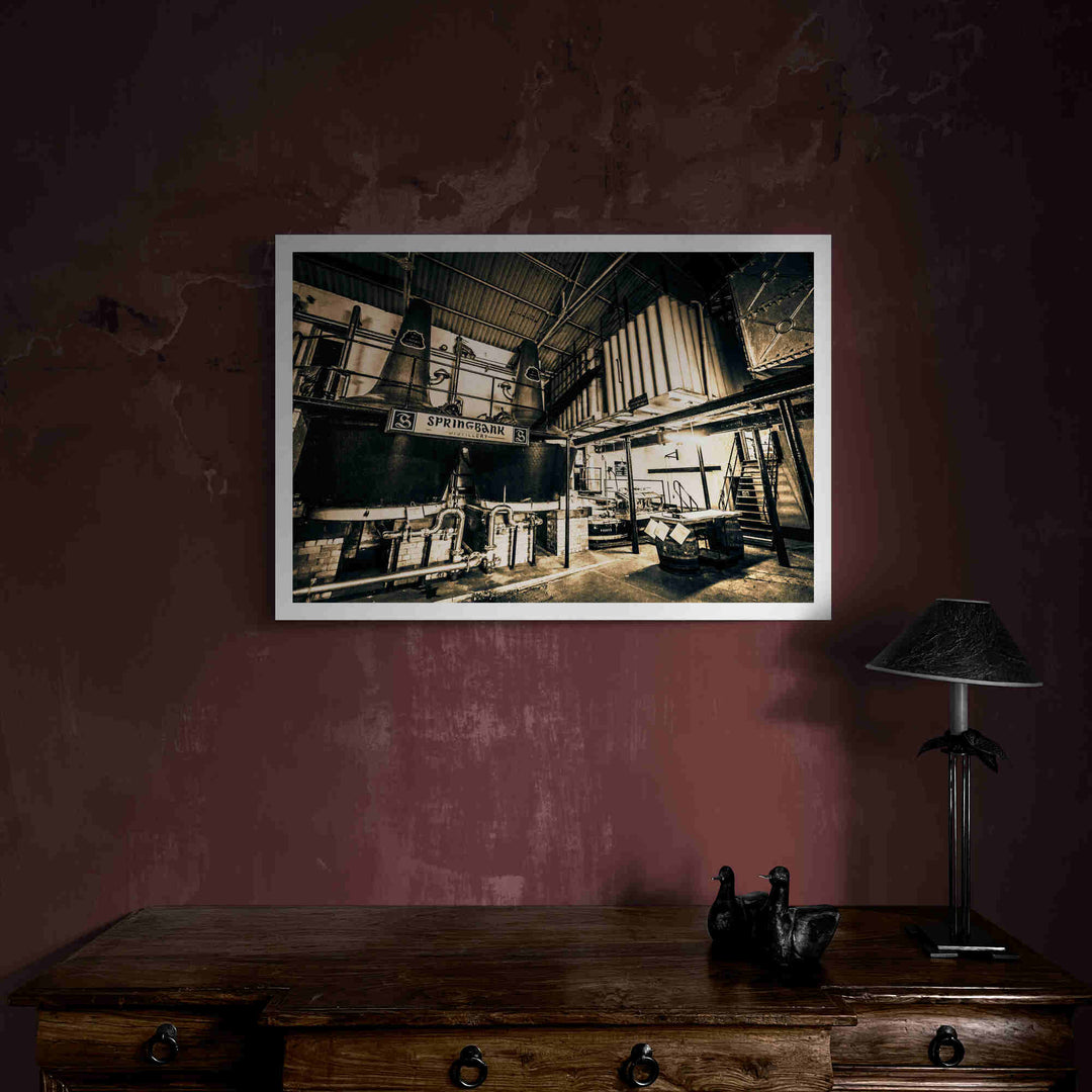Springbank Distillery Black and White Hahnemühle Photo Rag Print 30"x20" by Wandering Spirits Global