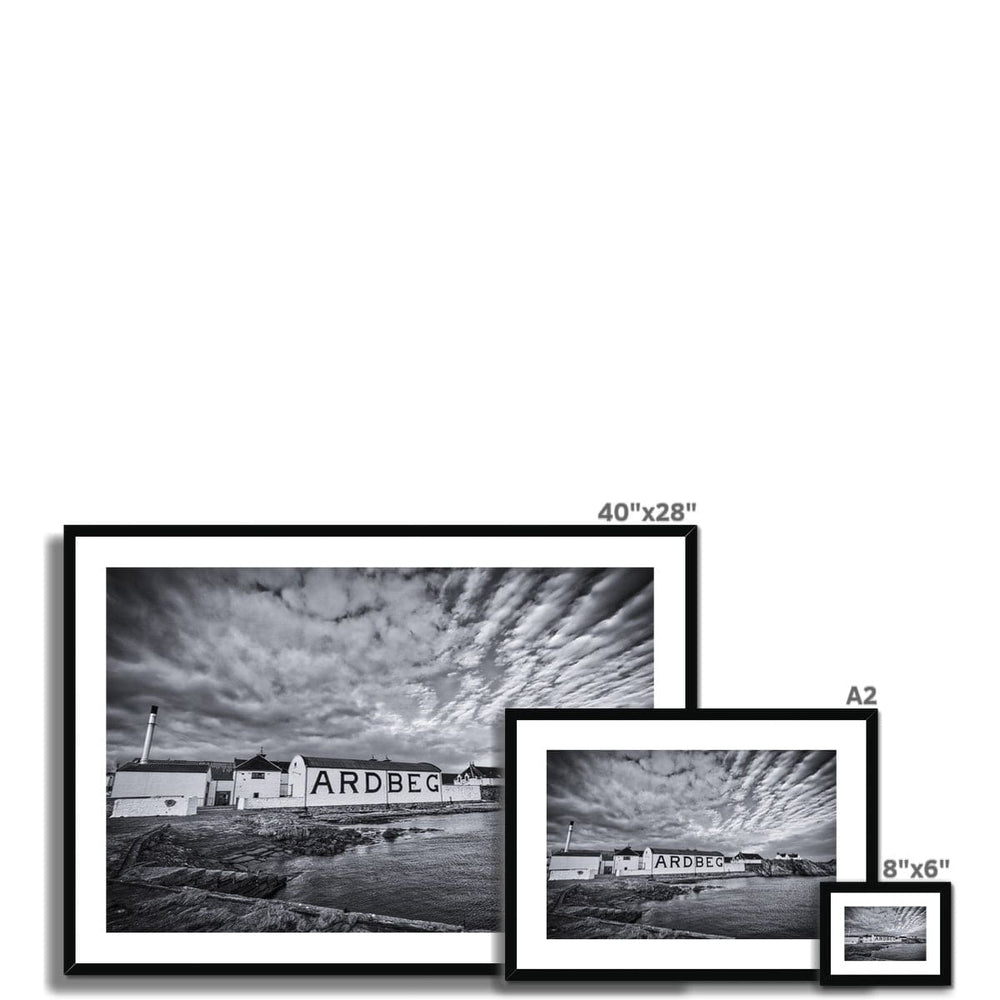 Ardbeg Distillery Black and White Framed & Mounted Print 8"x6" / Black Frame by Wandering Spirits Global