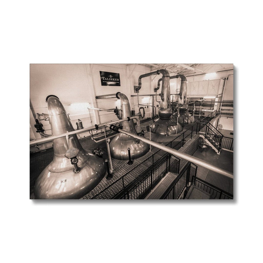 Low Wines and Wash Stills Talisker Golden Toned Premium Canvas 24"x16" / White Wrap by Wandering Spirits Global