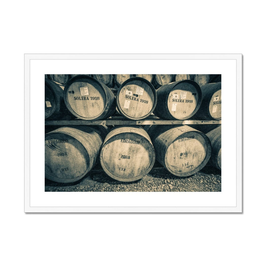Edradour and Ballechin Casks Framed & Mounted Print 28"x20" / White Frame by Wandering Spirits Global