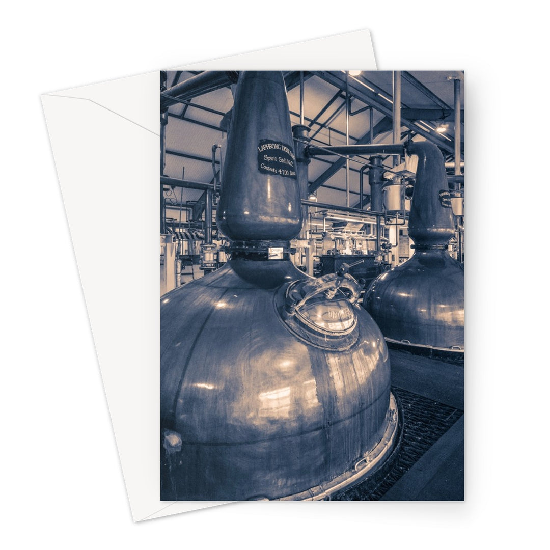 Spirit and Wash Stills Laphroaig Distillery Purple Toned Greeting Card A5 Portrait / 1 Card by Wandering Spirits Global