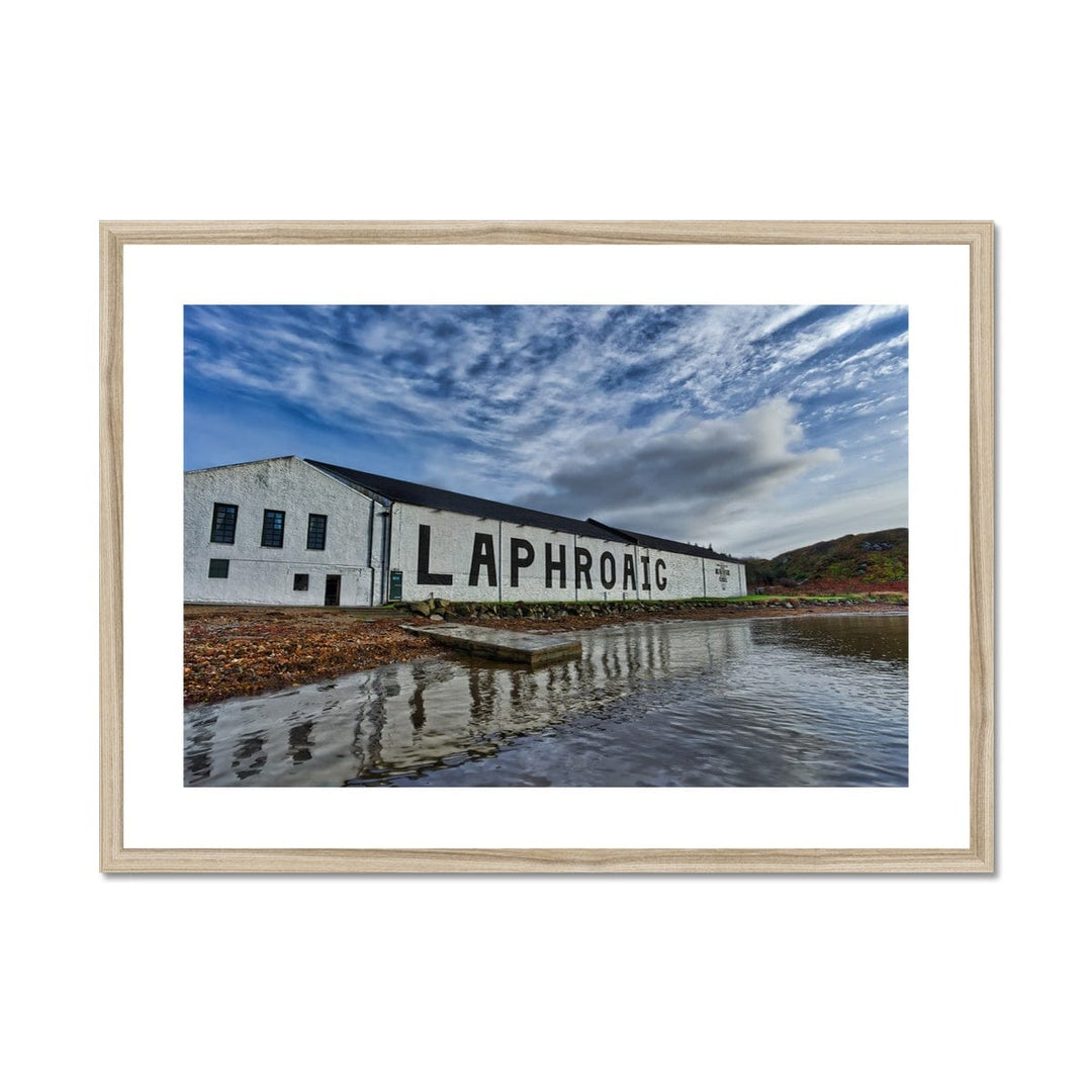 Laphroaig Distillery Warehouse Full Colour Framed & Mounted Print 28"x20" / Natural Frame by Wandering Spirits Global