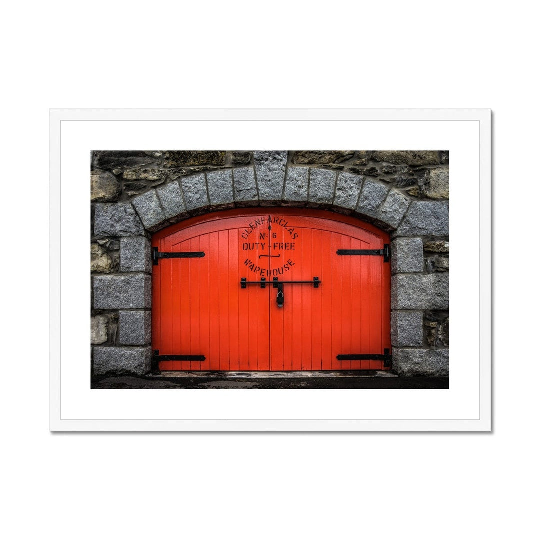 Glenfarclas Distillery Duty Free Warehouse 6 Framed & Mounted Print 28"x20" / White Frame by Wandering Spirits Global