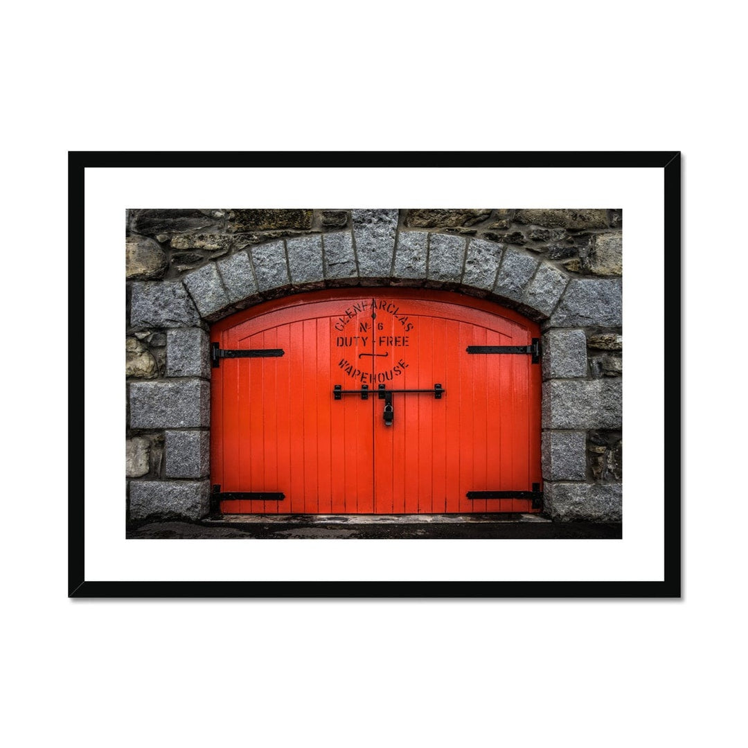 Glenfarclas Distillery Duty Free Warehouse 6 Framed & Mounted Print 28"x20" / Black Frame by Wandering Spirits Global