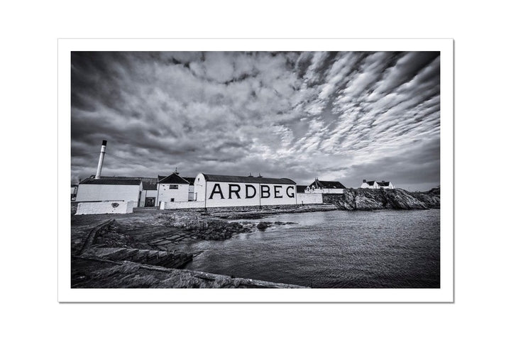 Ardbeg Distillery Black and White Hahnemühle Photo Rag Print 12"x8" by Wandering Spirits Global