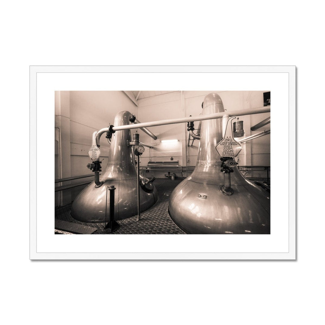 Low Wines 1 and 2 Talisker Golden Toned Framed & Mounted Print 28"x20" / White Frame by Wandering Spirits Global