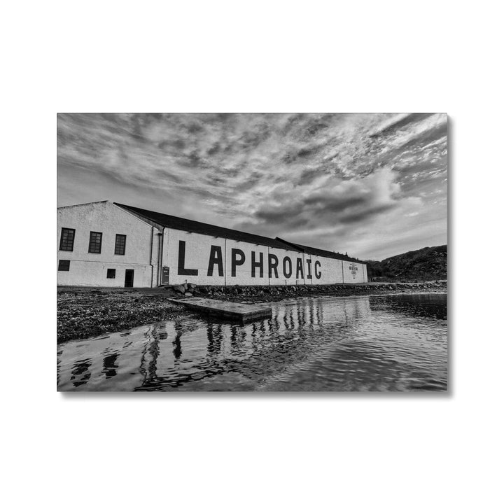 Laphroaig Distillery Islay Black and White Canvas 28"x20" / White Wrap by Wandering Spirits Global
