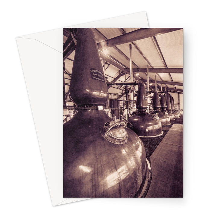 Spirit and Wash Stills Laphroaig Distillery Sepia Toned Greeting Card A5 Portrait / 1 Card by Wandering Spirits Global