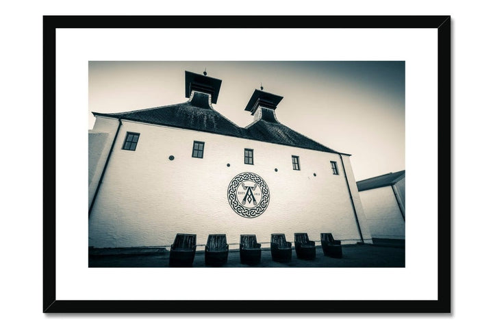 Ardbeg Distillery Pagoda Stacks Framed & Mounted Print A4 Landscape / Black Frame by Wandering Spirits Global