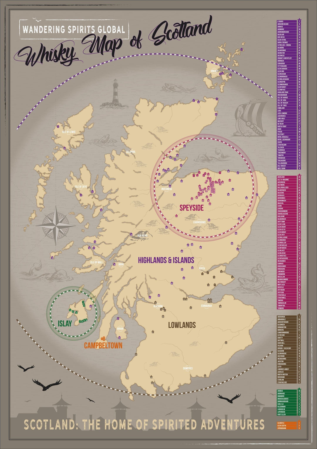 Scotland Distillery Map Art Poster Print A0 Portrait by Wandering Spirits Global