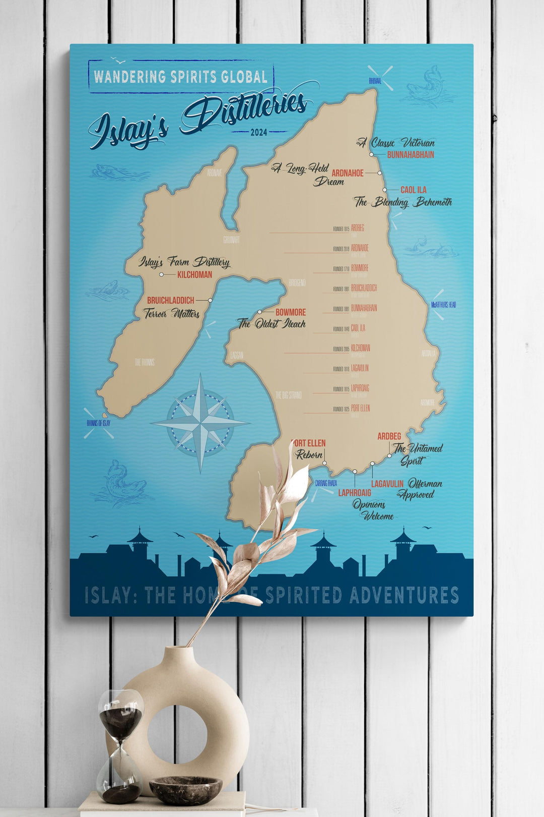 Islay Distillery Map Blue Toned Hahnemühle German Etching Print 28"x40" by Wandering Spirits Global