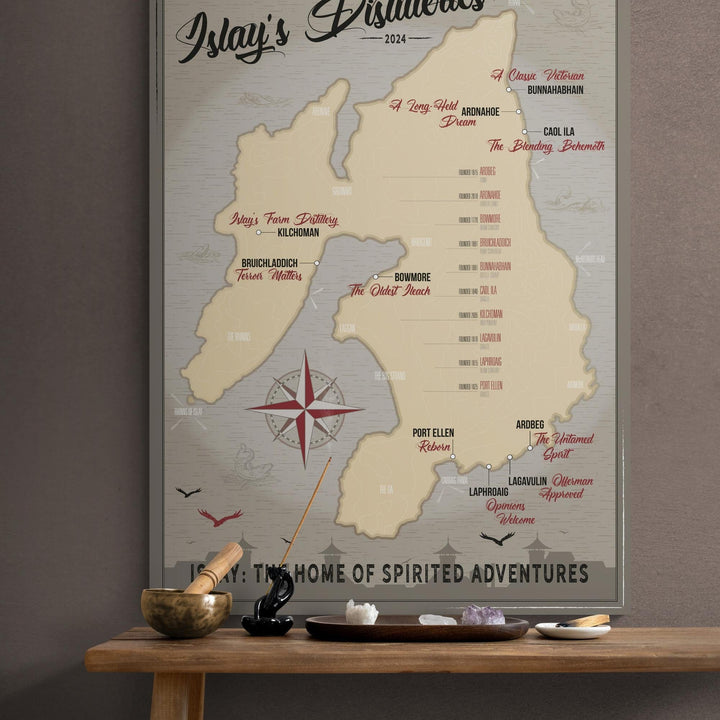 Islay Distilleries Map Dark Toned Art Paper Poster by Wandering Spirits Global