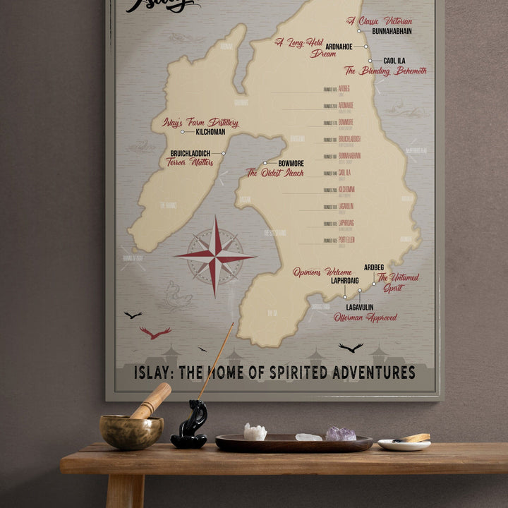 Islay Distillery Map Dark Toned Art Poster by Wandering Spirits Global