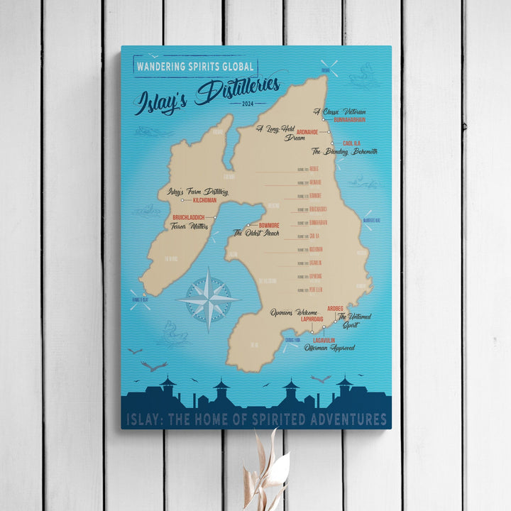 Islay Distillery Map Blue Toned Art Poster by Wandering Spirits Global