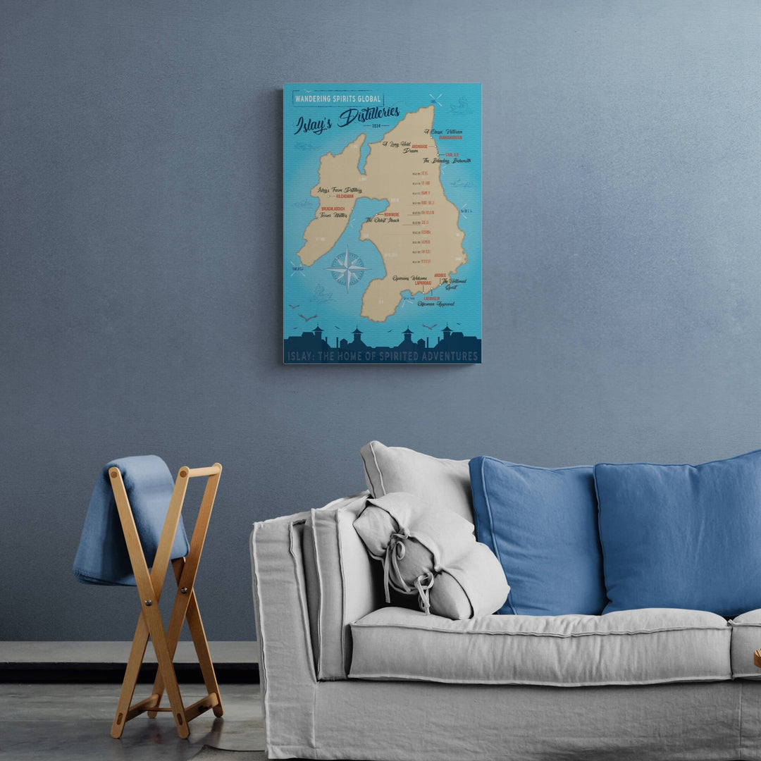 Islay Distillery Map Blue Toned Hahnemühle German Etching Print 20"x28" by Wandering Spirits Global