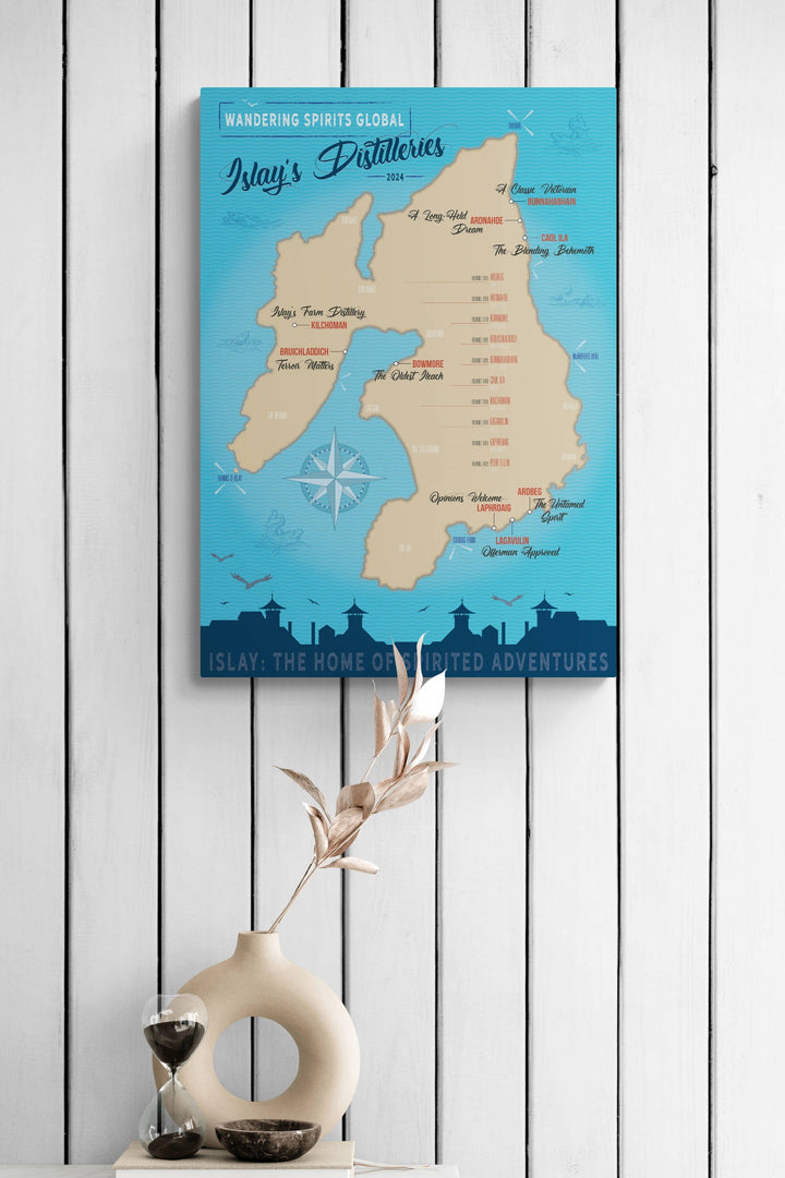 Islay Distillery Map Blue Toned Art Poster 20"x28" by Wandering Spirits Global