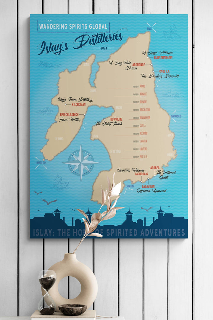 Islay Distillery Map Blue Toned Art Poster 28"x40" by Wandering Spirits Global