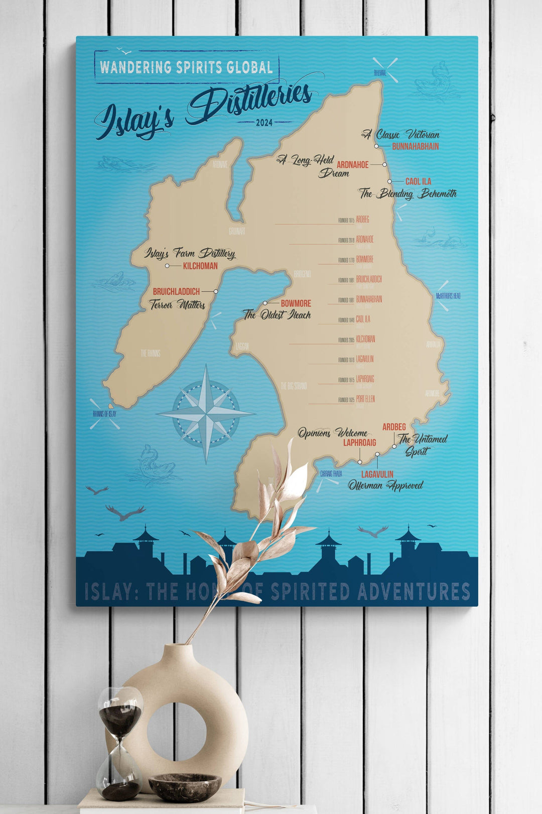 Islay Distillery Map Blue Toned Art Poster 28"x40" by Wandering Spirits Global