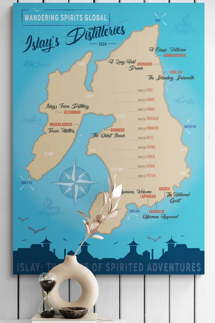 Islay Distillery Map Blue Toned Art Poster A0 Portrait by Wandering Spirits Global