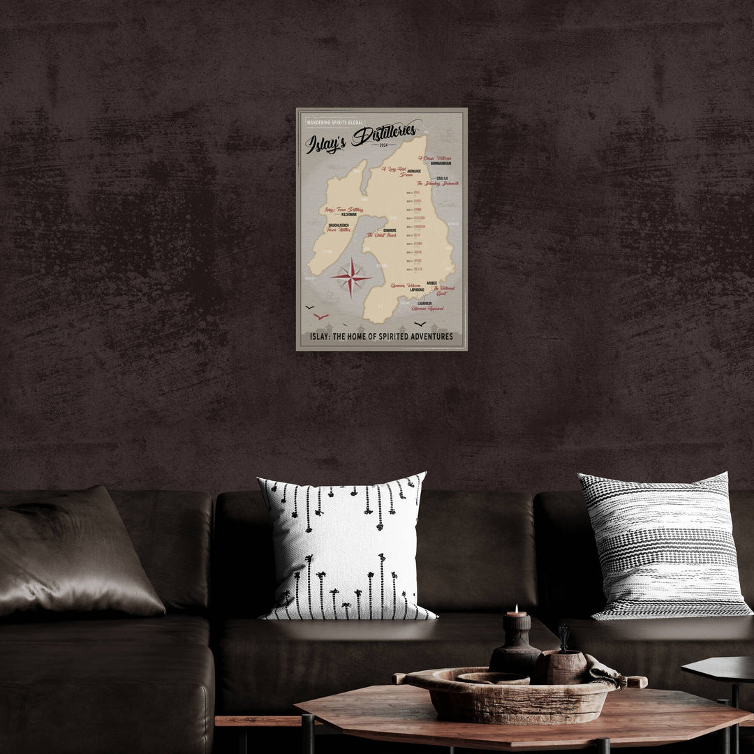 Islay Distillery Map Dark Toned Hahnemühle German Etching Print 20"x28" by Wandering Spirits Global