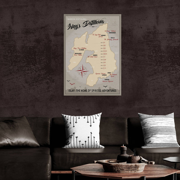 Islay Distillery Map Dark Toned Hahnemühle German Etching Print 28"x40" by Wandering Spirits Global