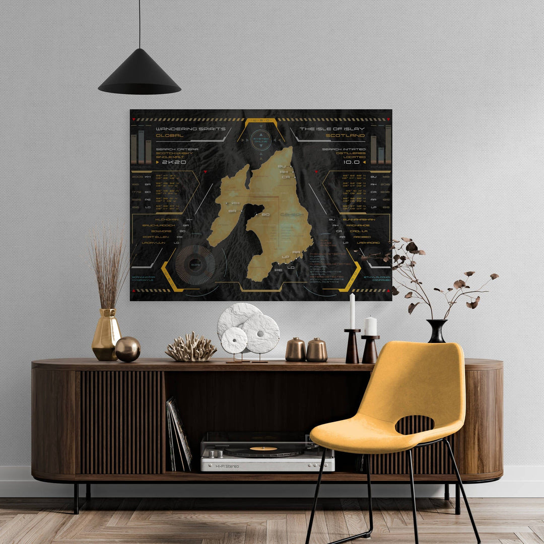 Islay Whisky Heads Up Display Map Art Poster A0 Landscape by Wandering Spirits Global