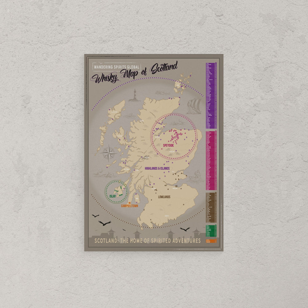 Scotland Distillery Map Art Poster Print by Wandering Spirits Global