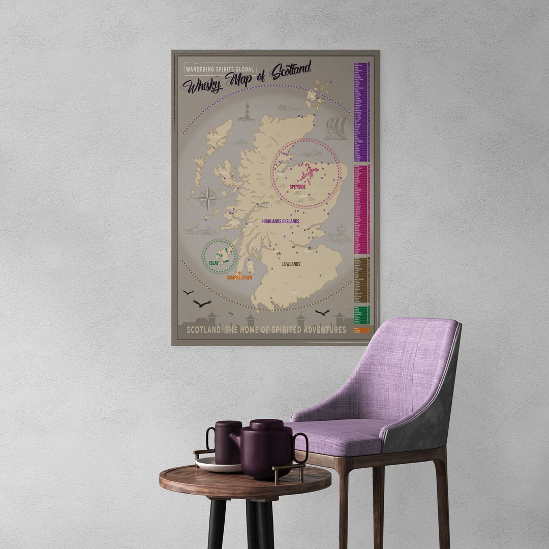 Scotland Distillery Map Art Poster Print 28"x40" by Wandering Spirits Global
