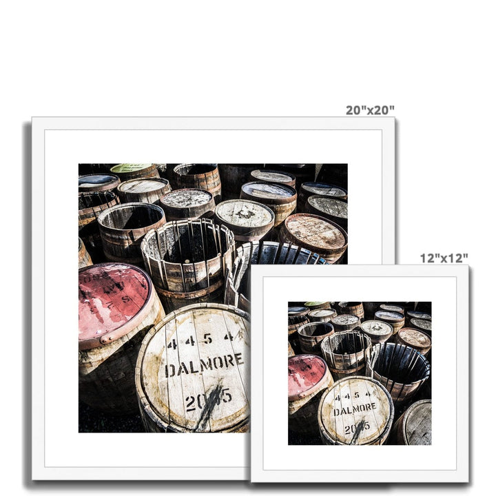 Dalmore Distillery Casks Framed & Mounted Print 12"x12" / White Frame by Wandering Spirits Global