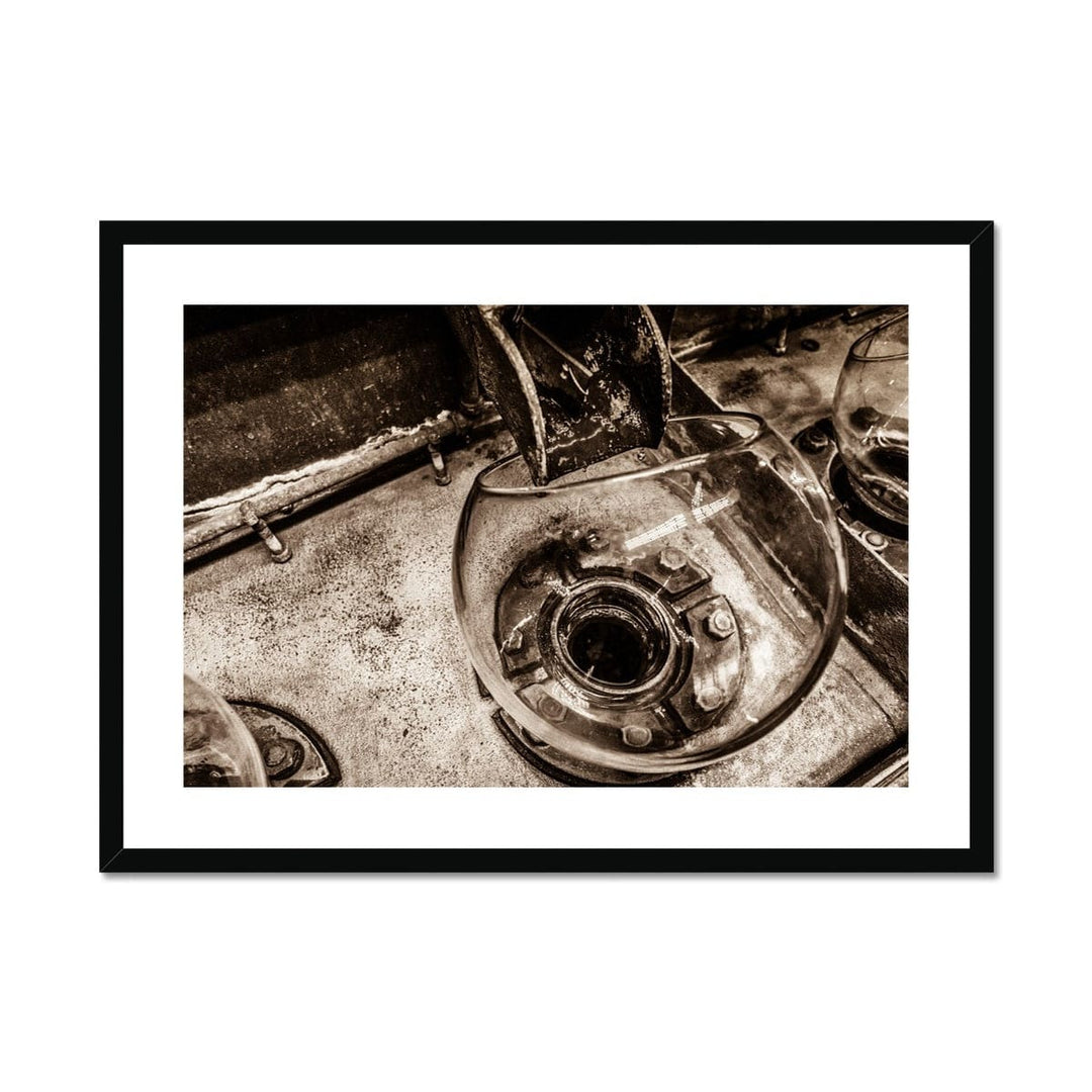 Low Wines from Wash Still No. 2 Laphroaig Sepia Toned Framed & Mounted Print 28"x20" / Black Frame by Wandering Spirits Global