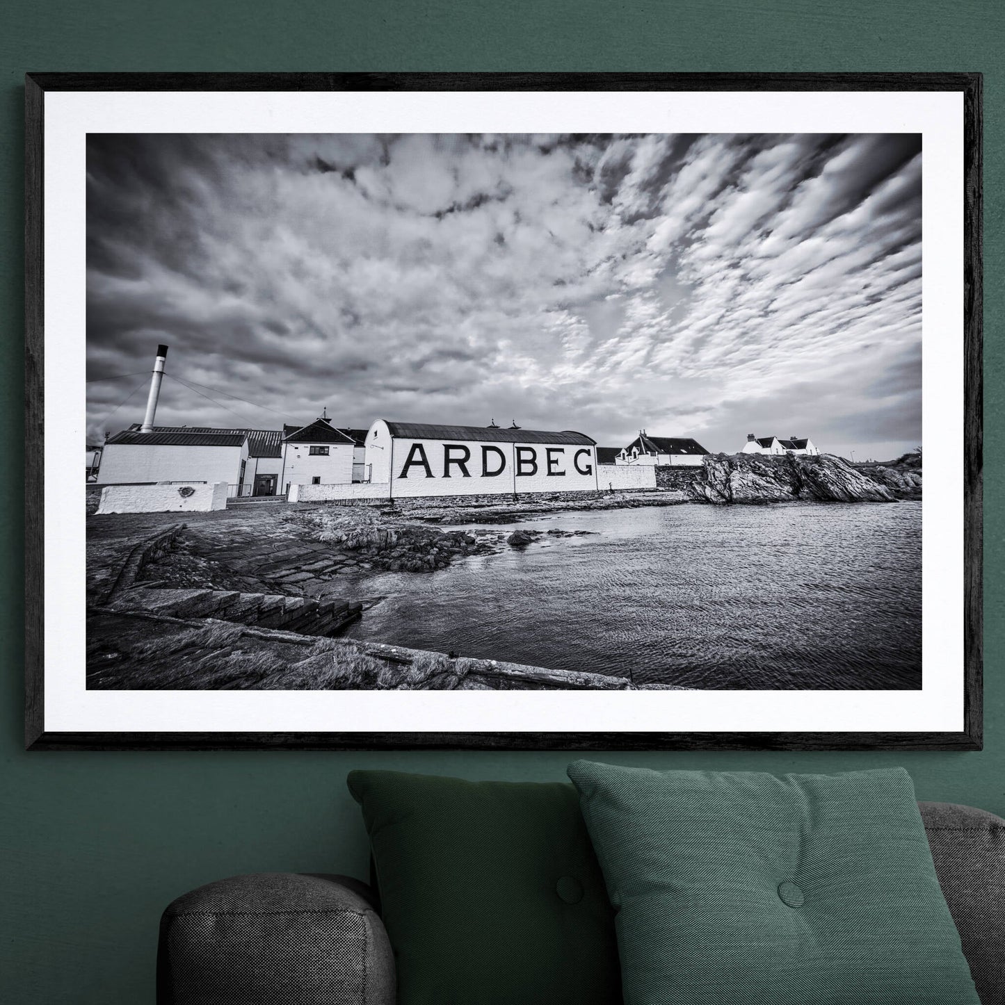 Ardbeg Distillery Black and White Framed & Mounted Print 40"x28" / Black Frame