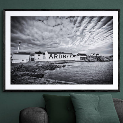 Ardbeg Distillery Black and White Framed & Mounted Print 40"x28" / Black Frame