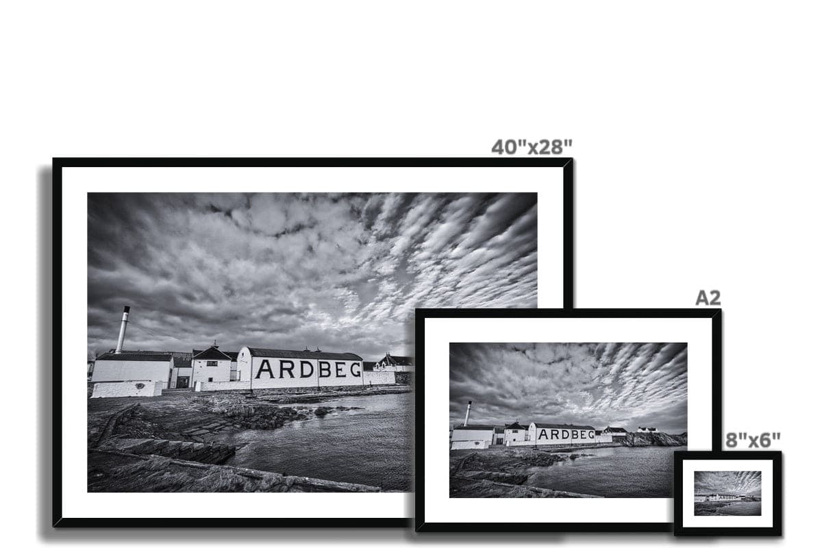Ardbeg Distillery Black and White Framed & Mounted Print 8"x6" / Black Frame by Wandering Spirits Global