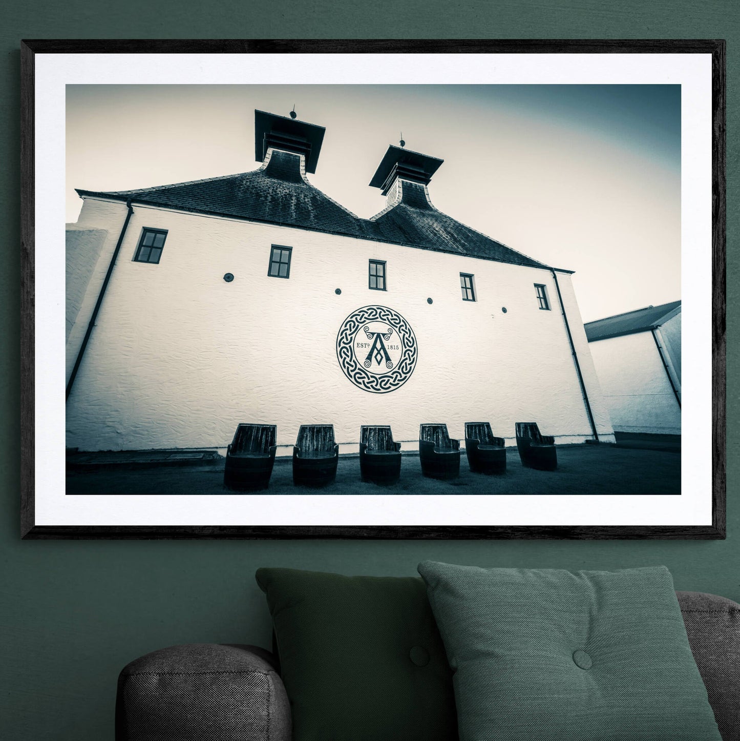 Ardbeg Distillery Pagoda Stacks Framed & Mounted Print 40"x28" / Black Frame