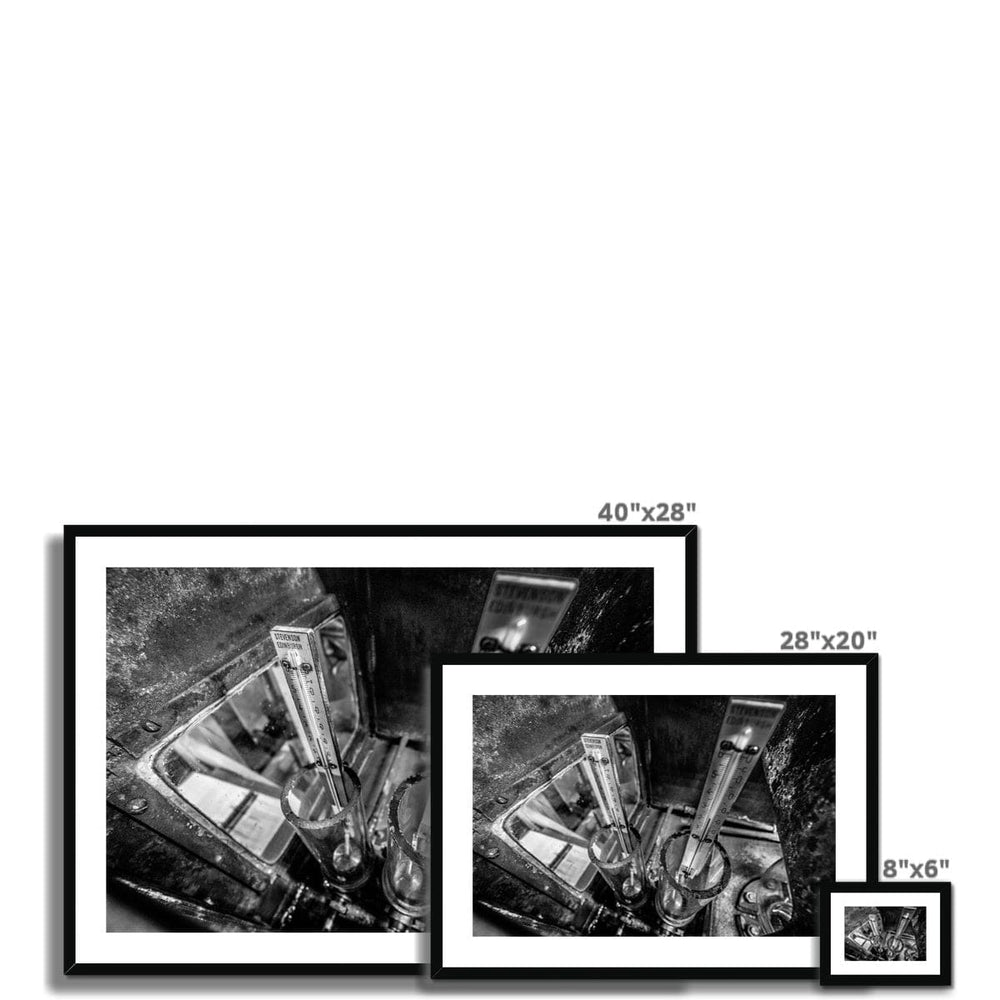 Distilling Thermometers Laphroaig Black and White Framed & Mounted Print by Wandering Spirits Global