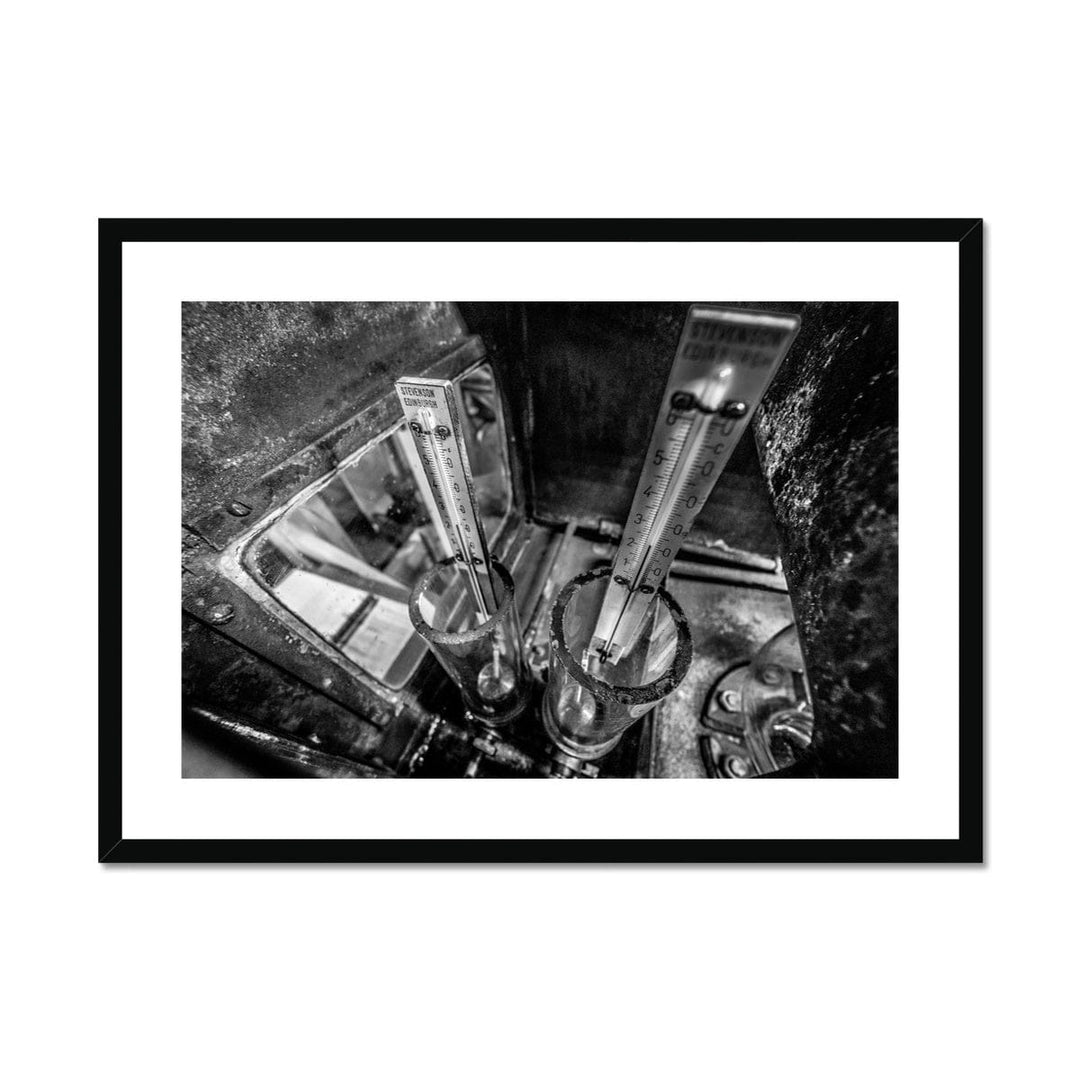 Distilling Thermometers Laphroaig Black and White Framed & Mounted Print 28"x20" / Black Frame by Wandering Spirits Global