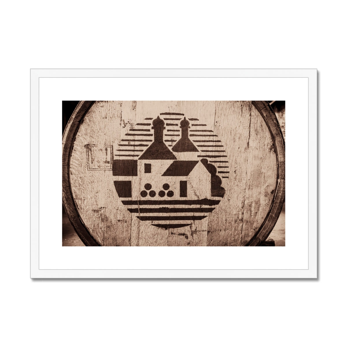 Bowmore Distillery Cask Framed & Mounted Print A2 Landscape / White Frame