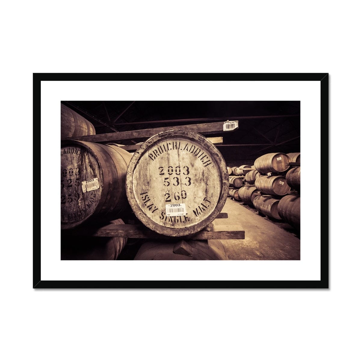 Bruichladdich 2003 Cask Soft Colour Framed & Mounted Print 28"x20" / Black Frame by Wandering Spirits Global